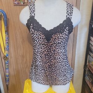 White House Black Market Animal Print Camisole with Black Lace